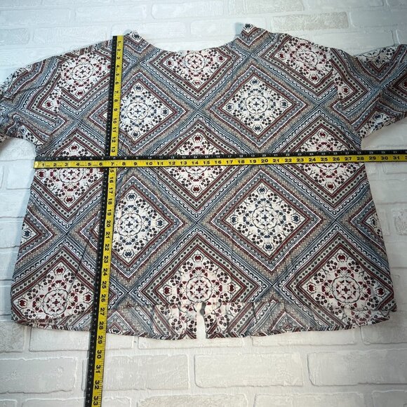 J Jill Blouse Top Womens 3X Red Blue Floral 3/4 Sleeve Button Back Slit High Low - Picture 2 of 9